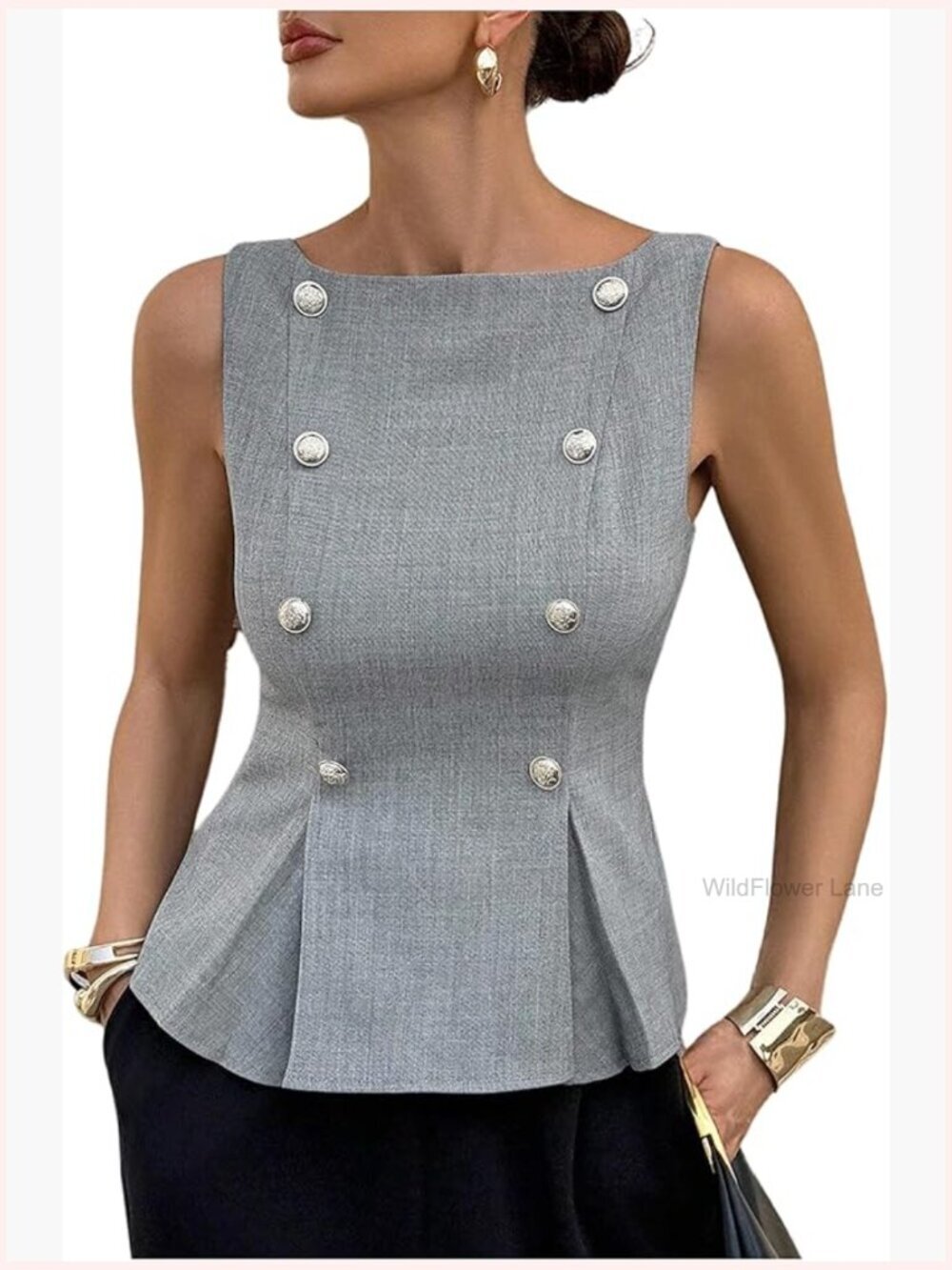 Women's Sleeveless Peplum Vest Blouse Business Casual Office Work Tops